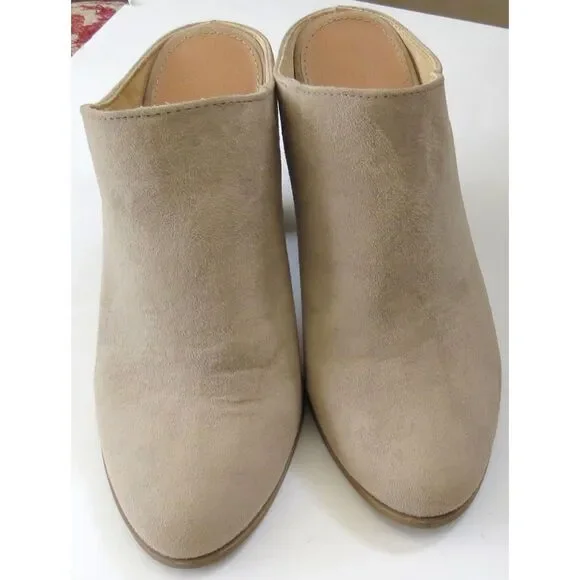 Express Women's Block Heel Mules  Faux Suede Tan  8 EUC - Picture 3 of 11